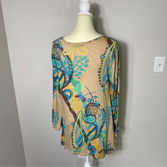 Fresh Produce Rio Long Sleeve Colorful Asymmetrical Tunic Top Women's Size M - Picture 2 of 14